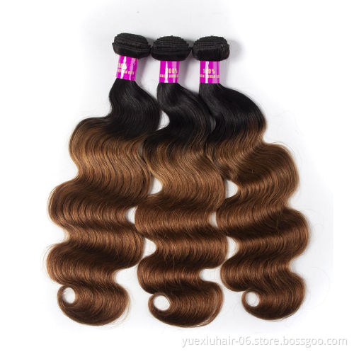Ombre Red Brown Color 1B/30 Human Hair Bundle with 4x4 Lace Closure Brazilian Virgin Body Wave Bundle Deals Factory Price Vendor